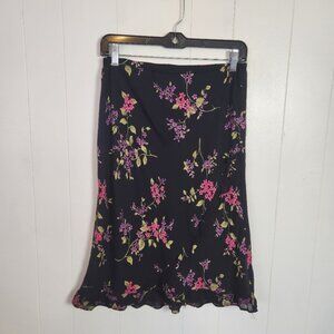 Y2K Vintage Black Pink Floral Slip Skirt Whimsygoth 90s Fairycore Size 8 Medium